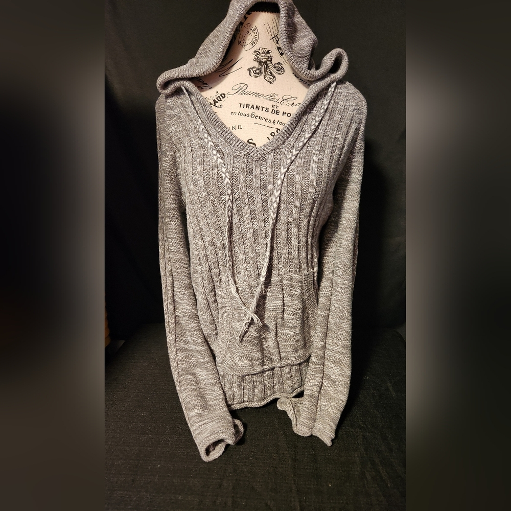 Vintage Roxy Gray Knitted Hoodie V-neck Women's Size Medium